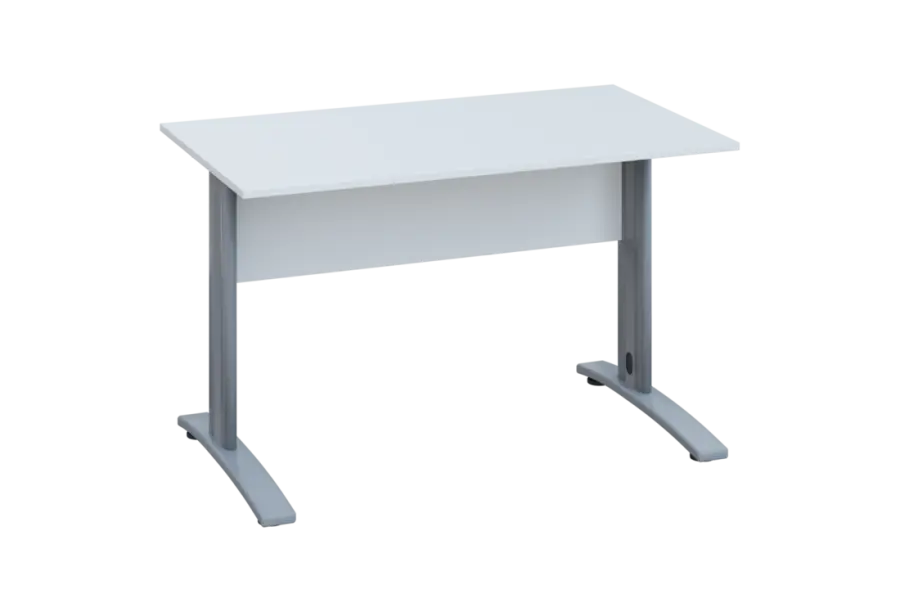 EPK 17 - 12 stůl kancelářský, kovová podnož stříbrná, deska 18 mm, široký 1200 mm, bílá